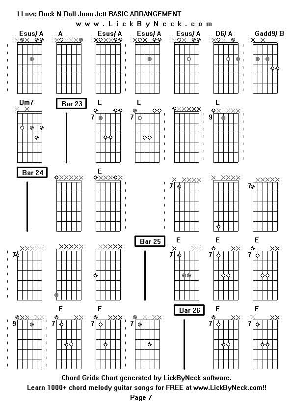 Chord Grids Chart of chord melody fingerstyle guitar song-I Love Rock N Roll-Joan Jett-BASIC ARRANGEMENT,generated by LickByNeck software.